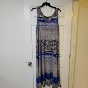 Fever Geometric Maxi Dress - Blue & Black Chevron Print - Size XXL
